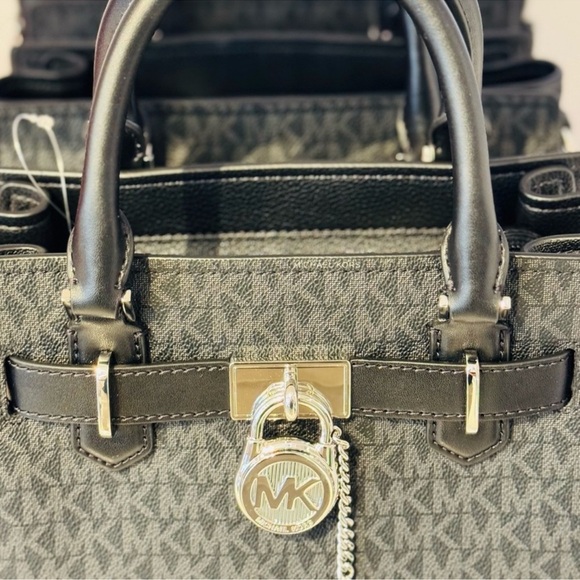 Michael Kors Hamilton Small Signature Logo Satchel Black Signature - Picture 6 of 9